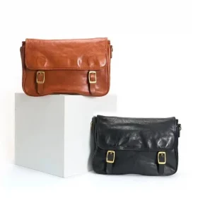 Large Vegetable-Tanned Washed Leather Messenger Bag – Vintage Charm & Spacious Practicality