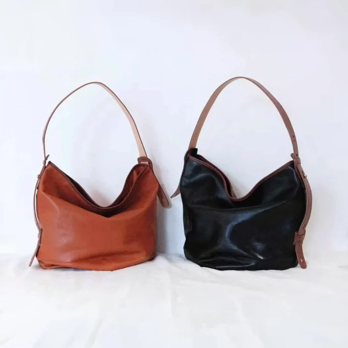 Italian Raffia Leather Bucket Bag – Effortless Elegance, Large Capacity & Timeless Style