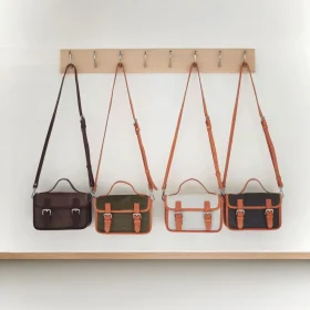 Handmade Canvas & Vegetable-Tanned Leather Mini Satchel – Urban Crossbody & Handheld Bag