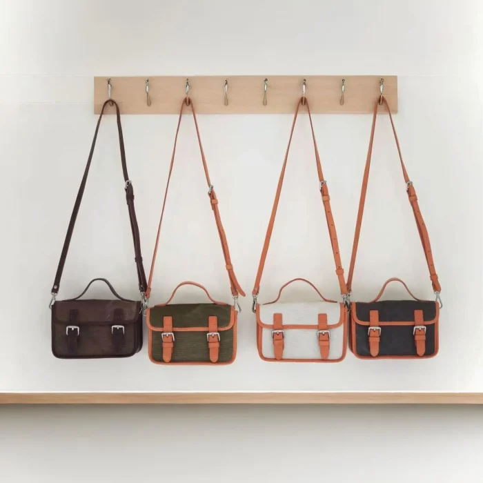 Handmade Canvas & Vegetable-Tanned Leather Mini Satchel – Urban Crossbody & Handheld Bag