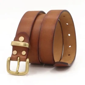 Vintage Solid Brass Belt – Handmade Full Grain Leather Women’s Jeans Accessory