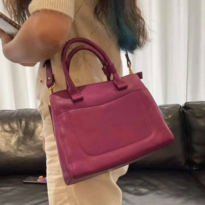 Iris purple leather handbag with canvas accents