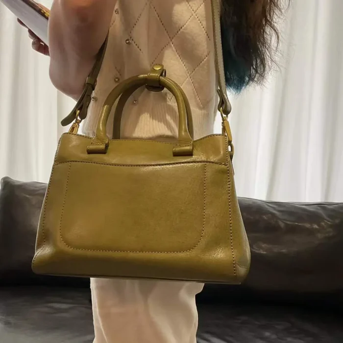 Avocado green handmade leather shoulder bag for women