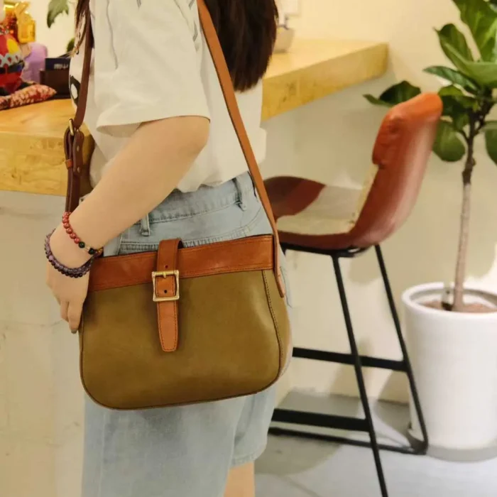 Vegetable-Tanned Leather Sling Bag in Olive Brown – Earthy and Versatile