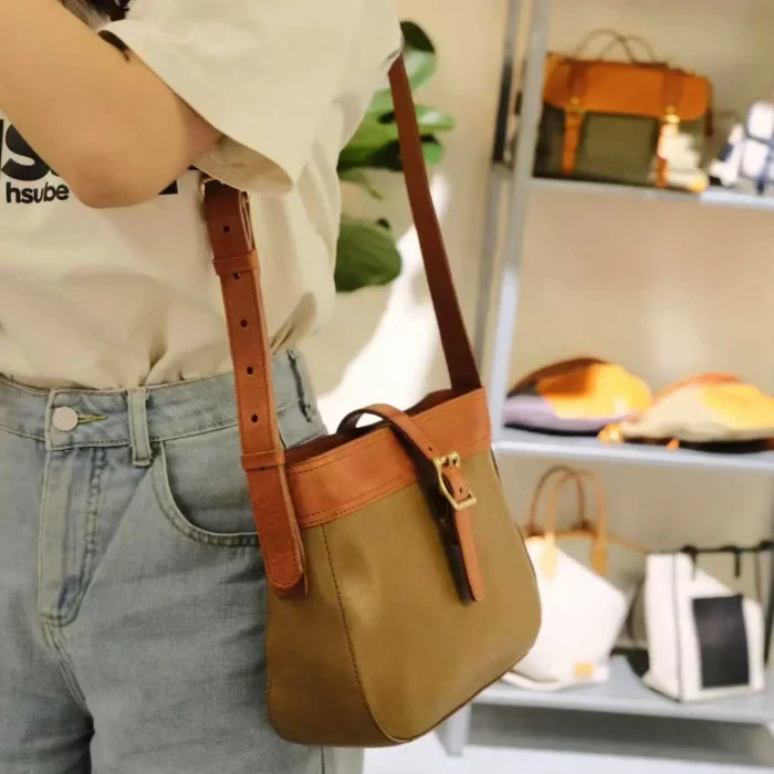 Vegetable-Tanned Leather Sling Bag in Olive Brown – Earthy and Versatile