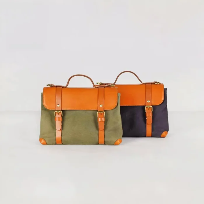Handmade Vintage Messenger Bag – Canvas and Leather Crossbody for Students