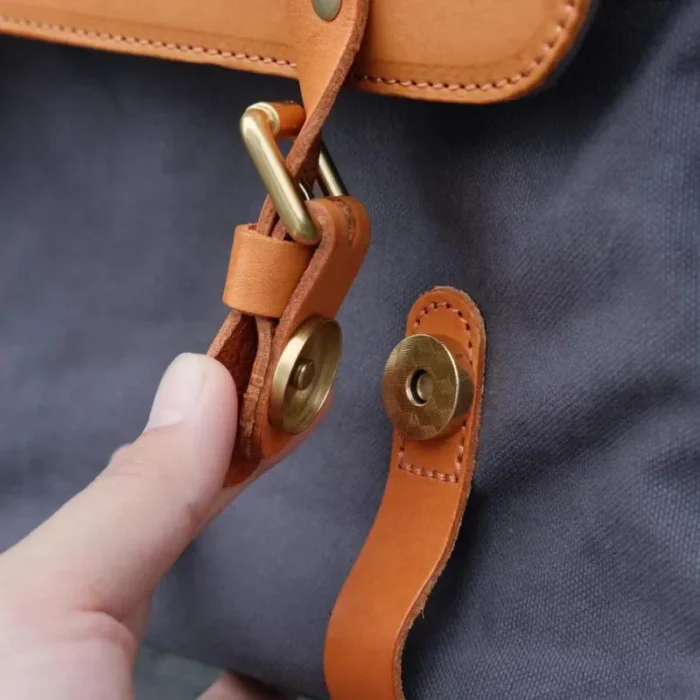 Close-up of Vegetable-Tanned Leather on Handmade Vintage Messenger Ba
