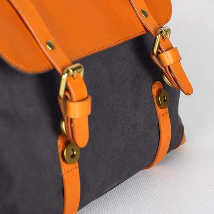 Close-up of Vegetable-Tanned Leather on Handmade Vintage Messenger Ba