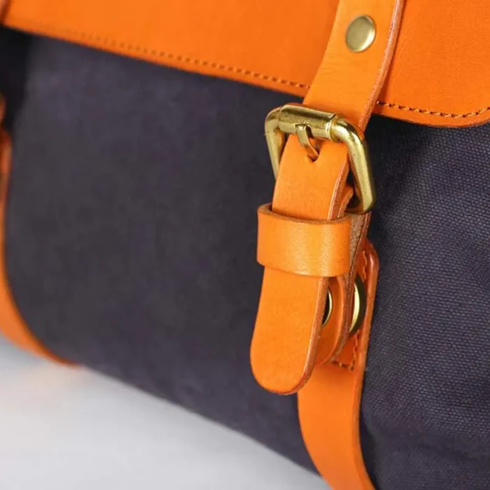 Close-up of Vegetable-Tanned Leather on Handmade Vintage Messenger Ba