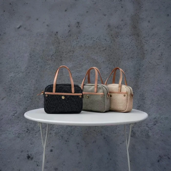 Stylish Multi-Way Handbag – Pepper Salt Series Small Tote with Leather Trim
