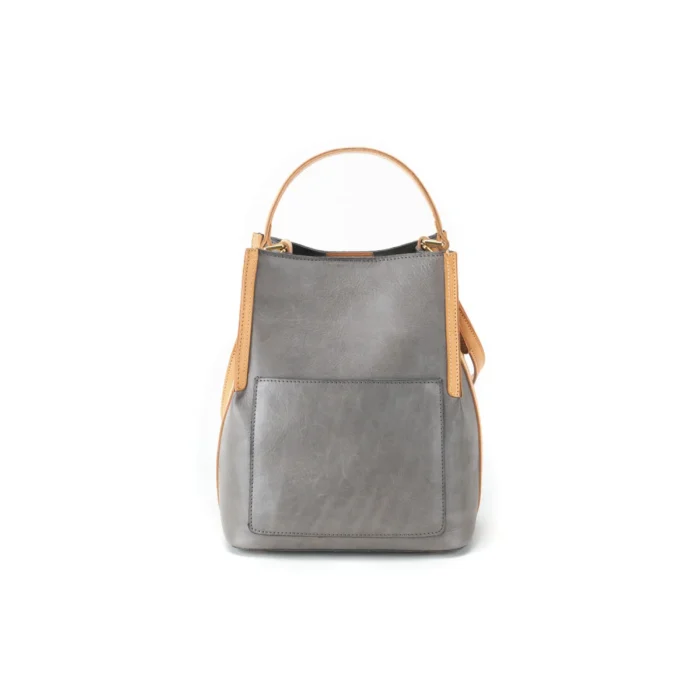 Handcrafted vegetable-tanned leather contrast bag in Morandi Gray