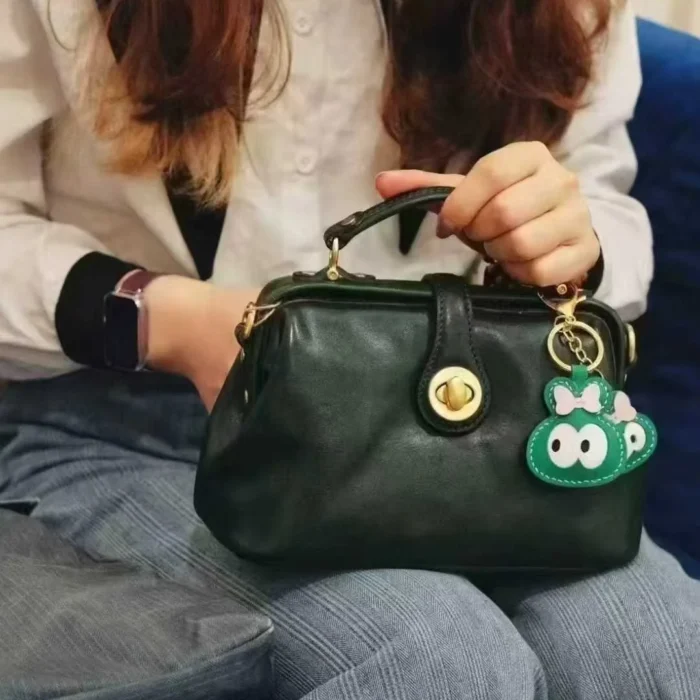 Handcrafted vegetable-tanned leather doctor bag in Ink Green