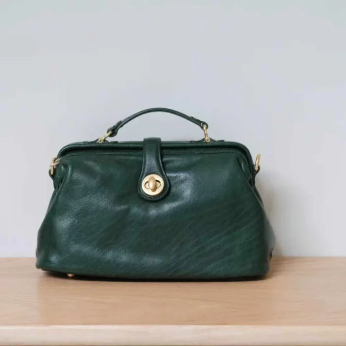 Handcrafted vegetable-tanned leather doctor bag in Ink Green