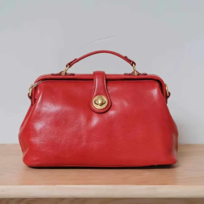 Handcrafted vegetable-tanned leather doctor bag in Ink Green