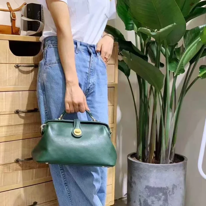 Handcrafted vegetable-tanned leather doctor bag in Ink Green