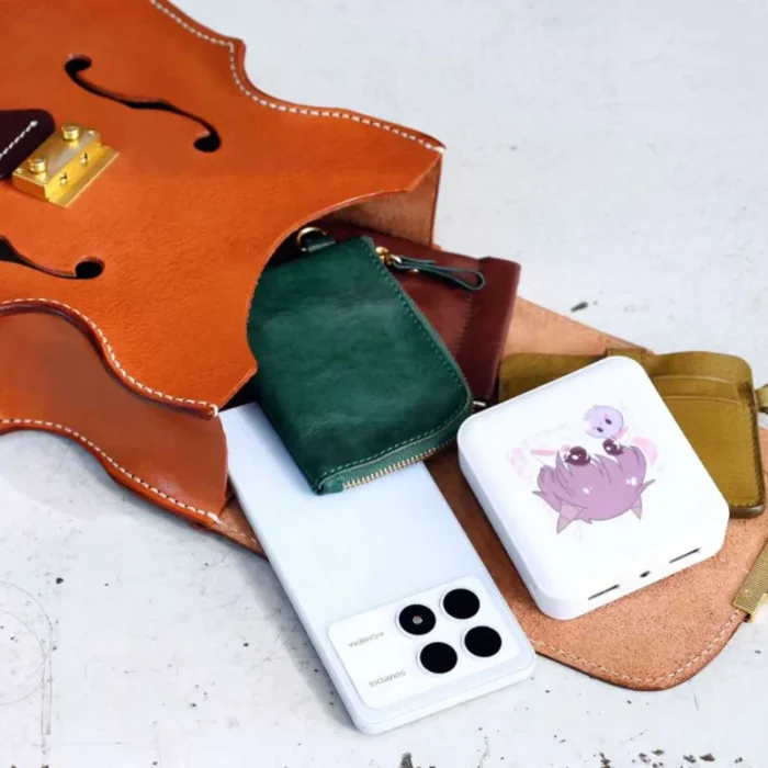 Interior view of vegetable-tanned leather backpack with slip pocket for essentials