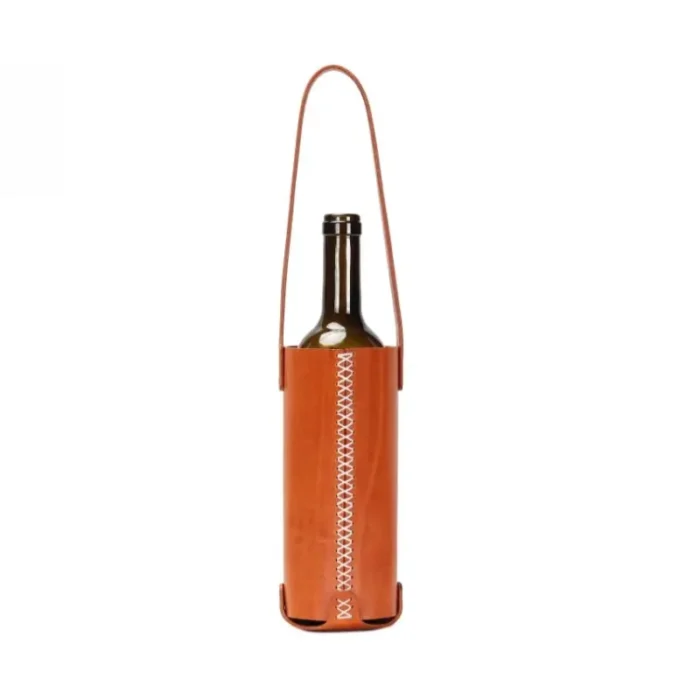 sunset yellow vegetable-tanned leather wine holder for wine lovers