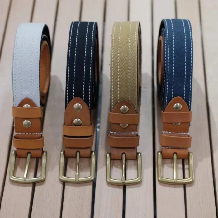 color collection of unisex canvas and vegetable-tanned leather belts for couples