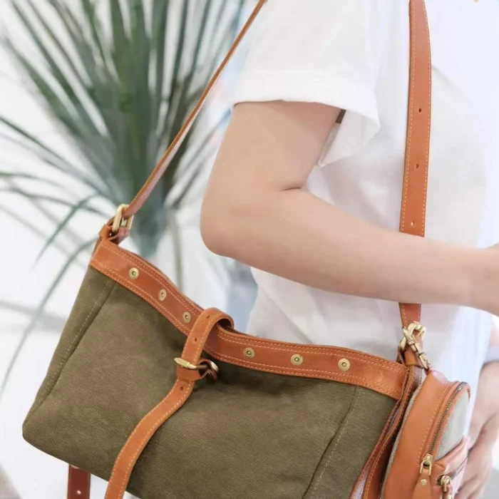 Olive Green Canvas Leather Shoulder Bag – outdoorsy style
