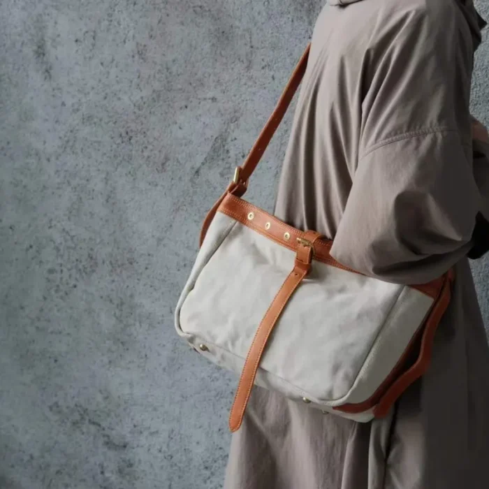Unisex Canvas Leather Shoulder Bag styled with casual outfit