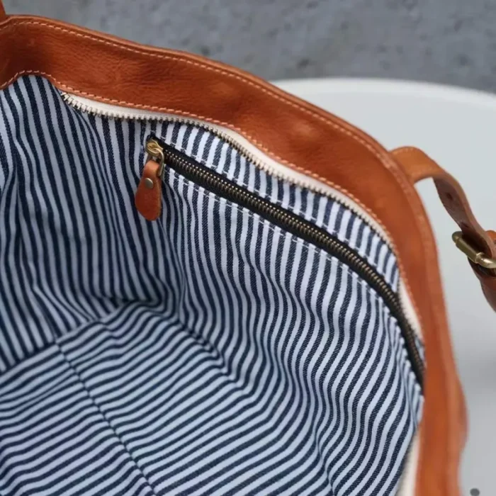 Spacious interior of Large Canvas Leather Shoulder Bag with compartments