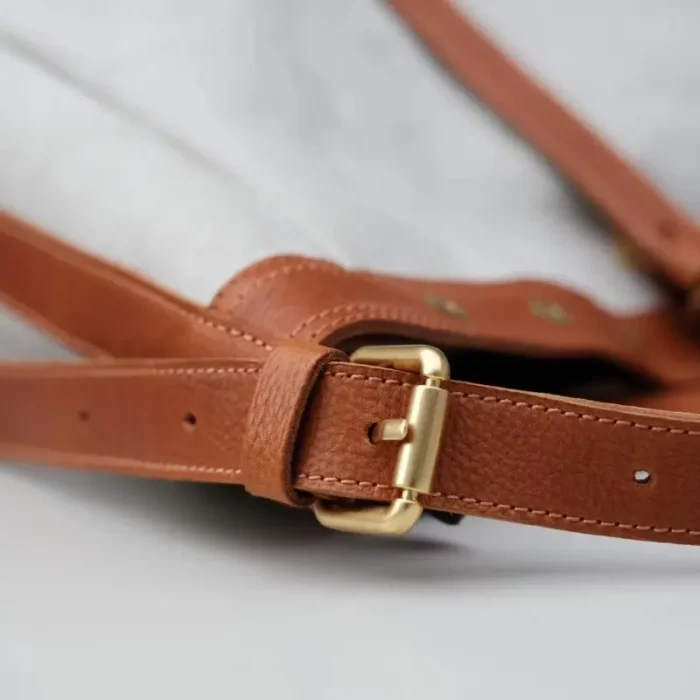 Durable metal hardware detail on Canvas Leather Shoulder Bag