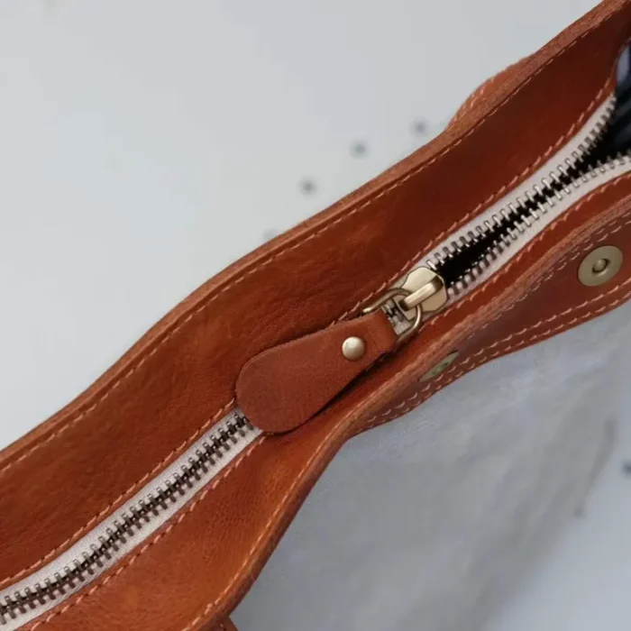Premium YKK zipper on Large Canvas Leather Shoulder Bag