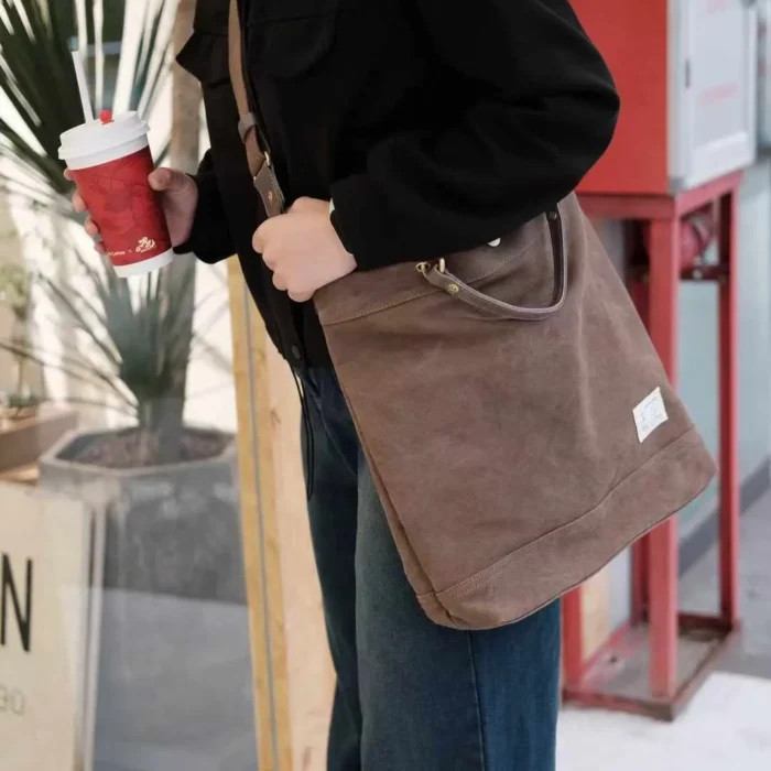 Shoulder carry – Coffee Brown Handmade Vintage Tote Bag