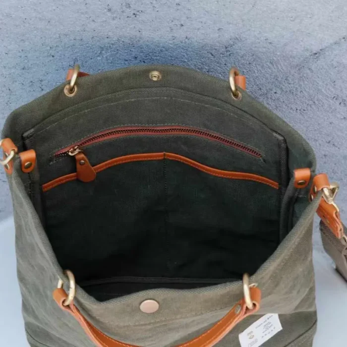 Spacious interior with organized compartments – Olive Green tote