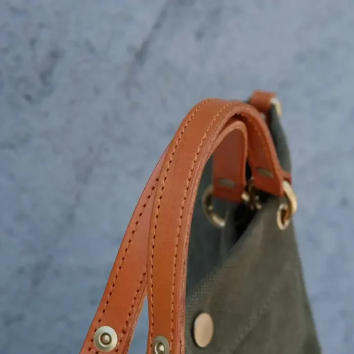 Handmade Vintage Tote Bag carried by hand – Coffee Brown