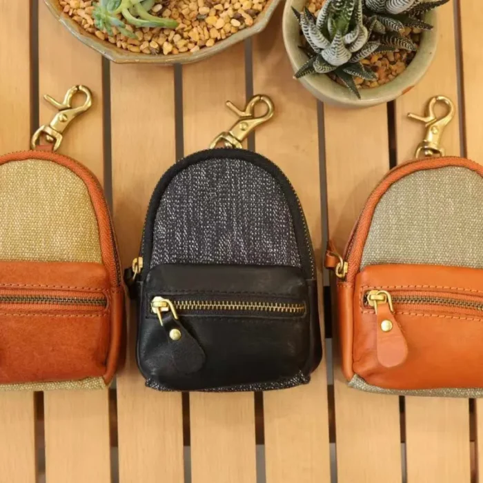 Mini Backpack Charm in Poplar Green, Pepper & Salt Series, compact and cute leather organizer