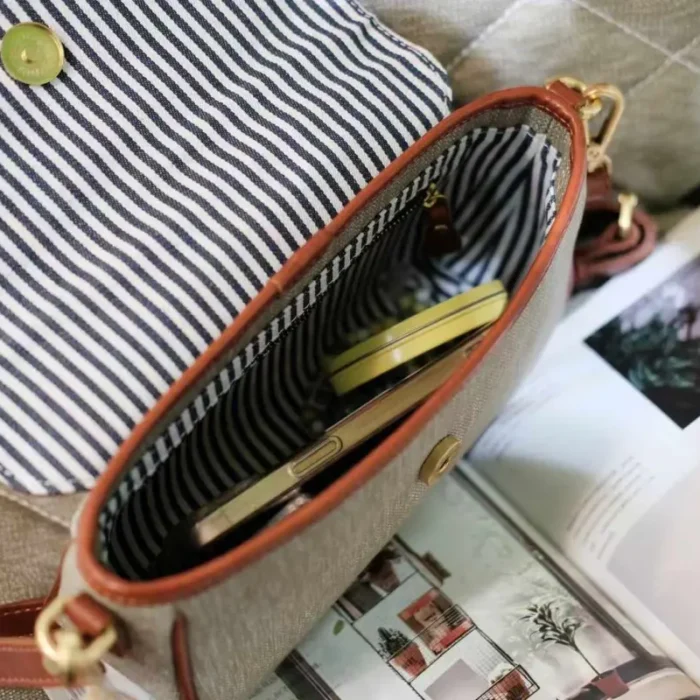 Inside view of the Pepper Salt Canvas Bag, showing internal pockets and capacity