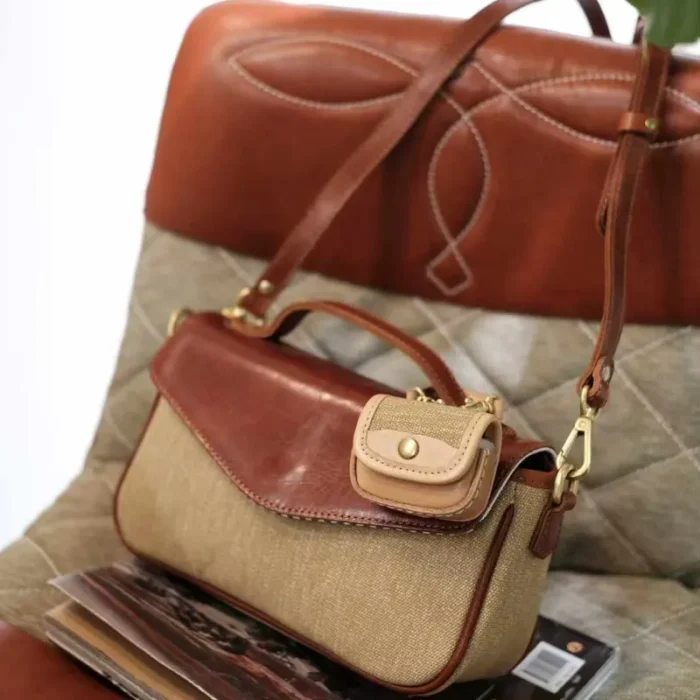 Pepper & Salt Canvas Crossbody Bag - Veg Tan Leather Trim - 3-Way Carry
