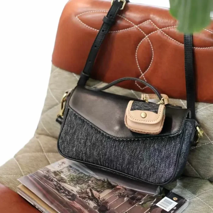 Pepper & Salt Canvas Crossbody Bag - Veg Tan Leather Trim - 3-Way Carry