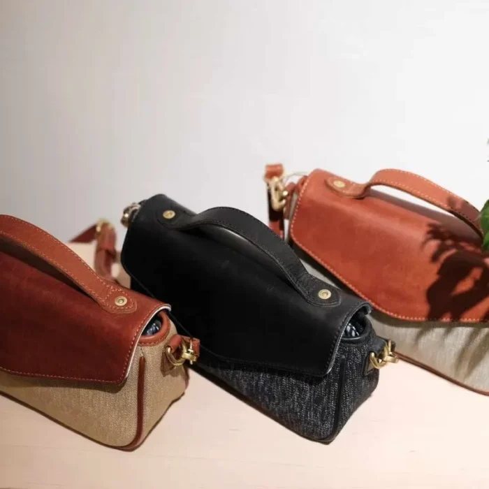 Pepper & Salt Canvas Crossbody Bag - Veg Tan Leather Trim - 3-Way Carry