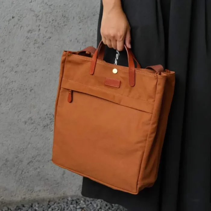 Warm Caramel Brown Canvas Tote Bag detail shot