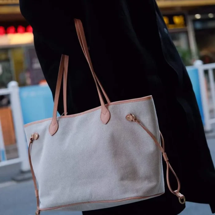 Clean front view of the large Veg-Tanned Leather Trim Tote