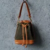 Chic Canvas Leather Mini Bucket Bag - Vintage Crossbody for Summer Style