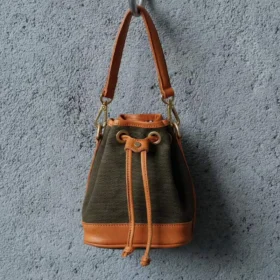 Chic Canvas Leather Mini Bucket Bag - Vintage Crossbody for Summer Style