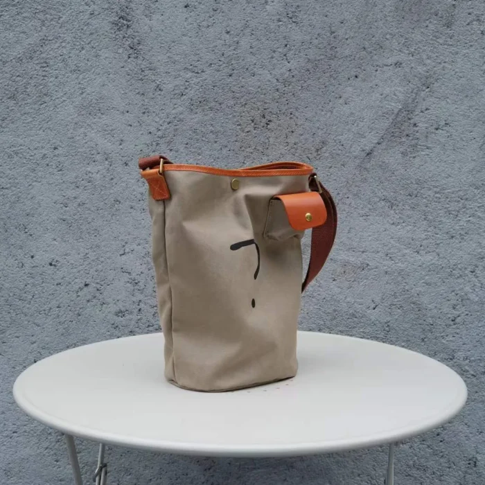 Rugged Leather Canvas Unisex Bucket Bag - Ultimate Commuter & Gym Carryall