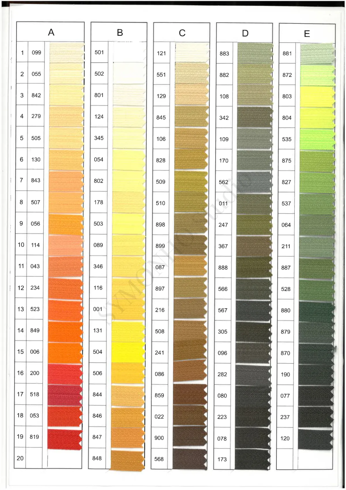 YKK Zipper Color Swatch Card for Color Matching