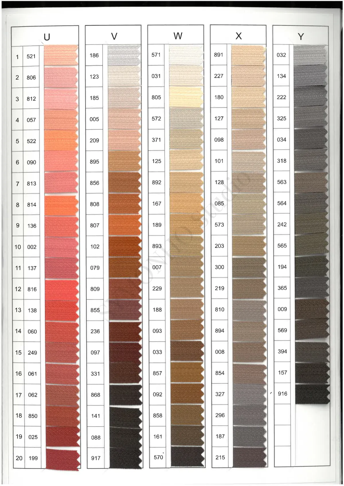 YKK Zipper Color Swatch Card for Color Matching