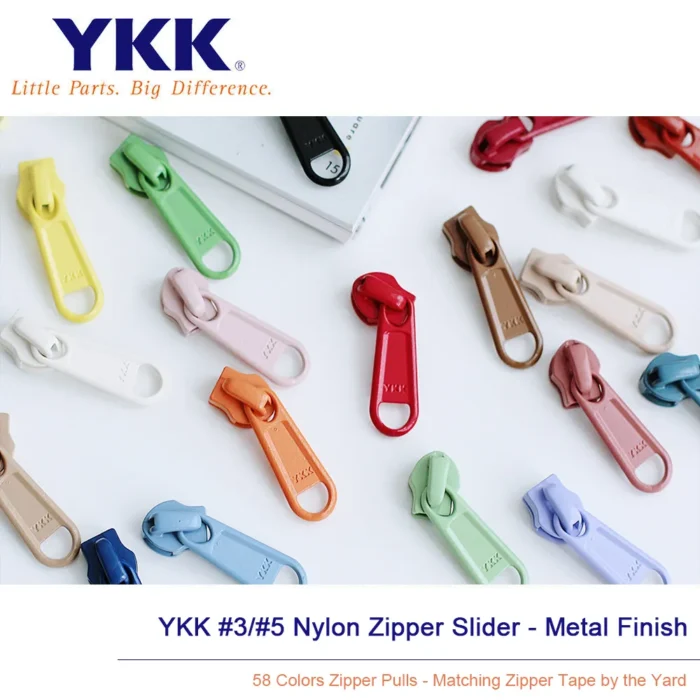 YKK #3/#5 Nylon Zipper Sliders – Metal Finish, 58 Color Options